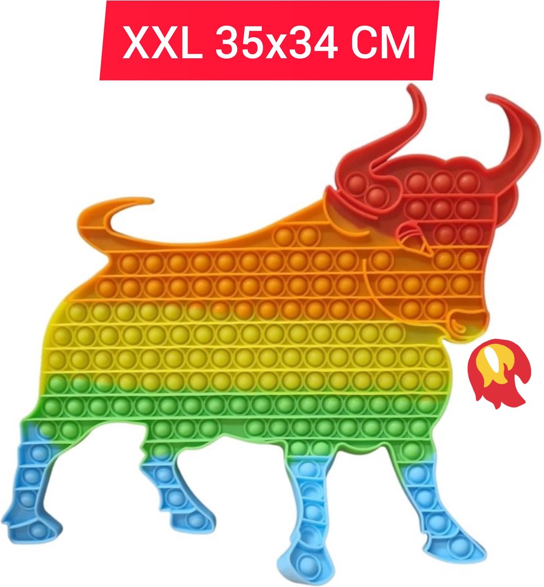 Fidget toys Pop It | XXL Stier 35x30 CM | Anti stress | Van TikTok | Voor Meisjes jongens en volwassenen | Multi Color  Regenboog Popit Verjaardag Cadeautip